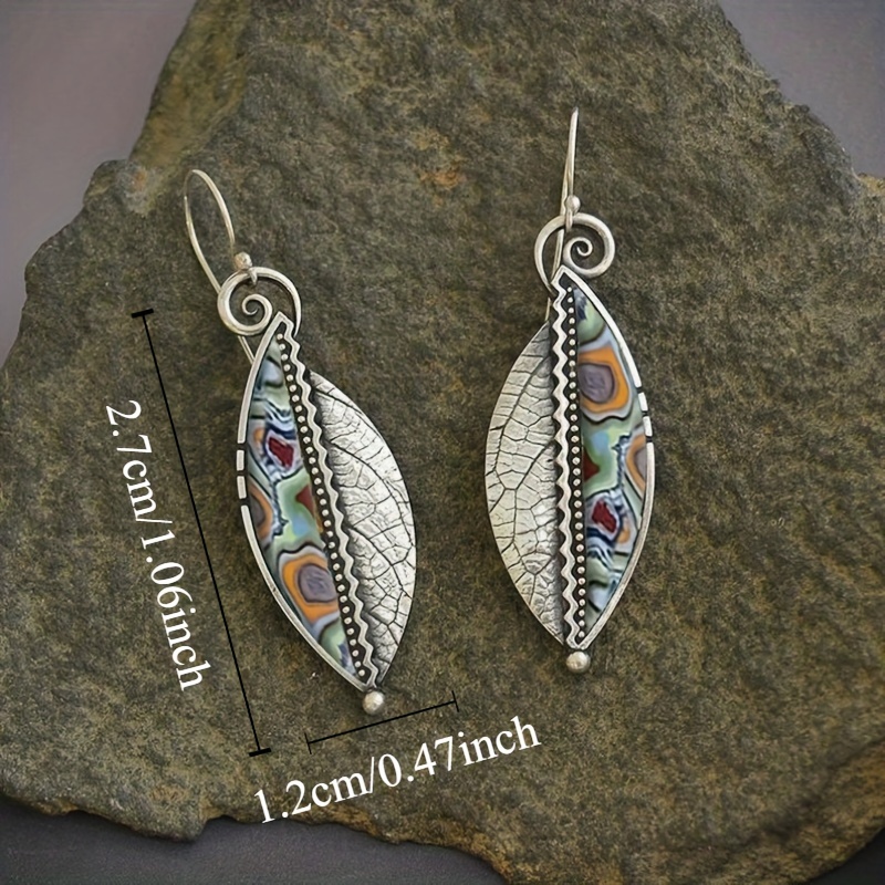 2pcs Vintage Bohemian Leaf Earrings Set — Turquoise Imitation